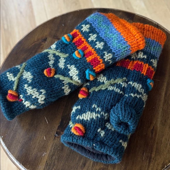 Colorful Hand Knit 100% Wool Fingerless Gloves Arm Warmers One Size - Picture 5 of 16